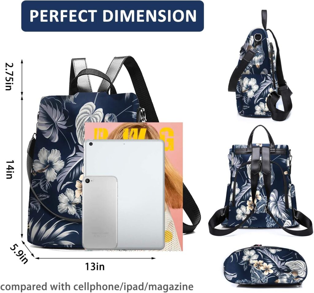 Anti-Theft Backpack for Women, Waterproof Nylon Daypack Shoulder Bag Ladies Rucksack Handbags Lightweight Travel Bag School Bags Fashion Casual Backpacks Purse for Girls