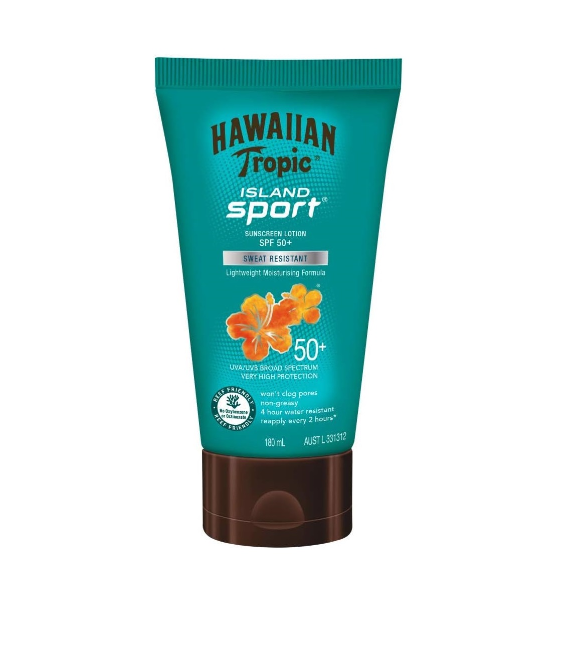 Hawaiian Tropic Island Sport Sunscreen Lotion SPF50+ 180ml, Sweat-resistant, 4-Hour Water Resistant, Non-greasy