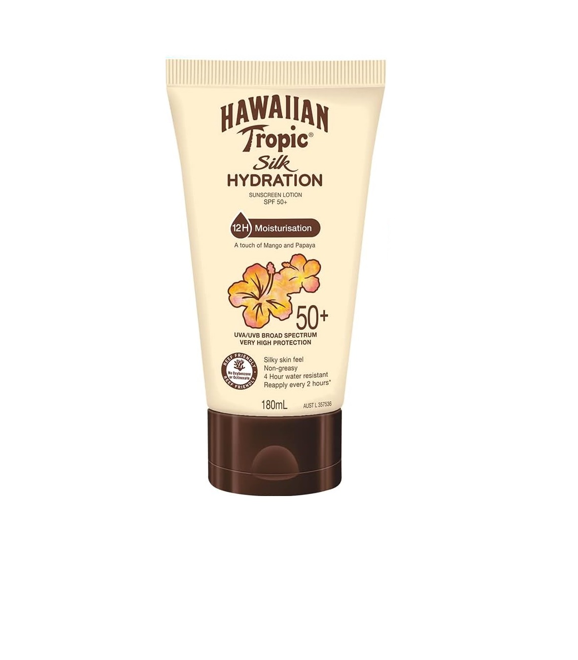 Hawaiian Tropic Silk Hydration Sunscreen Lotion SPF50+ 180ml, 12-Moisture, Non-greasy, 4-Hour Water Resistant