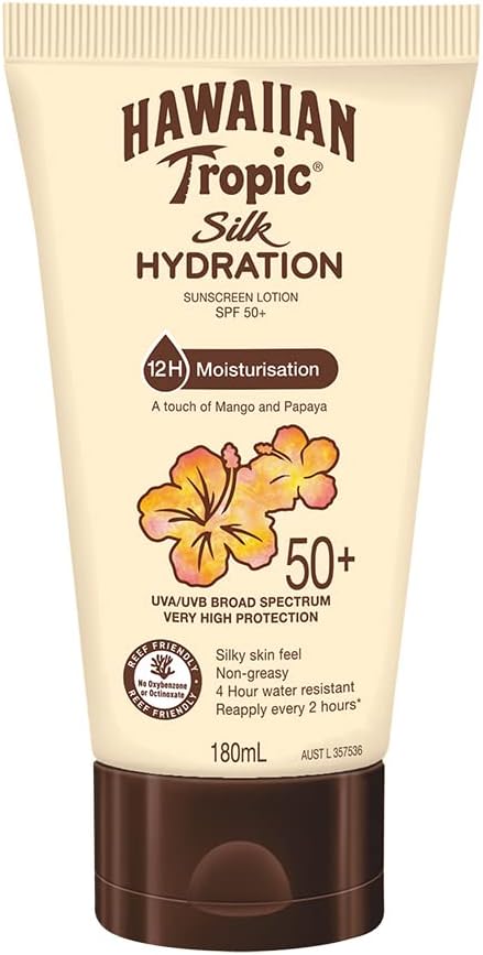 Hawaiian Tropic Silk Hydration  Sunscreen Lotion SPF50+ 180ml, 12-Moisture, Non-greasy, 4-Hour Water Resistant