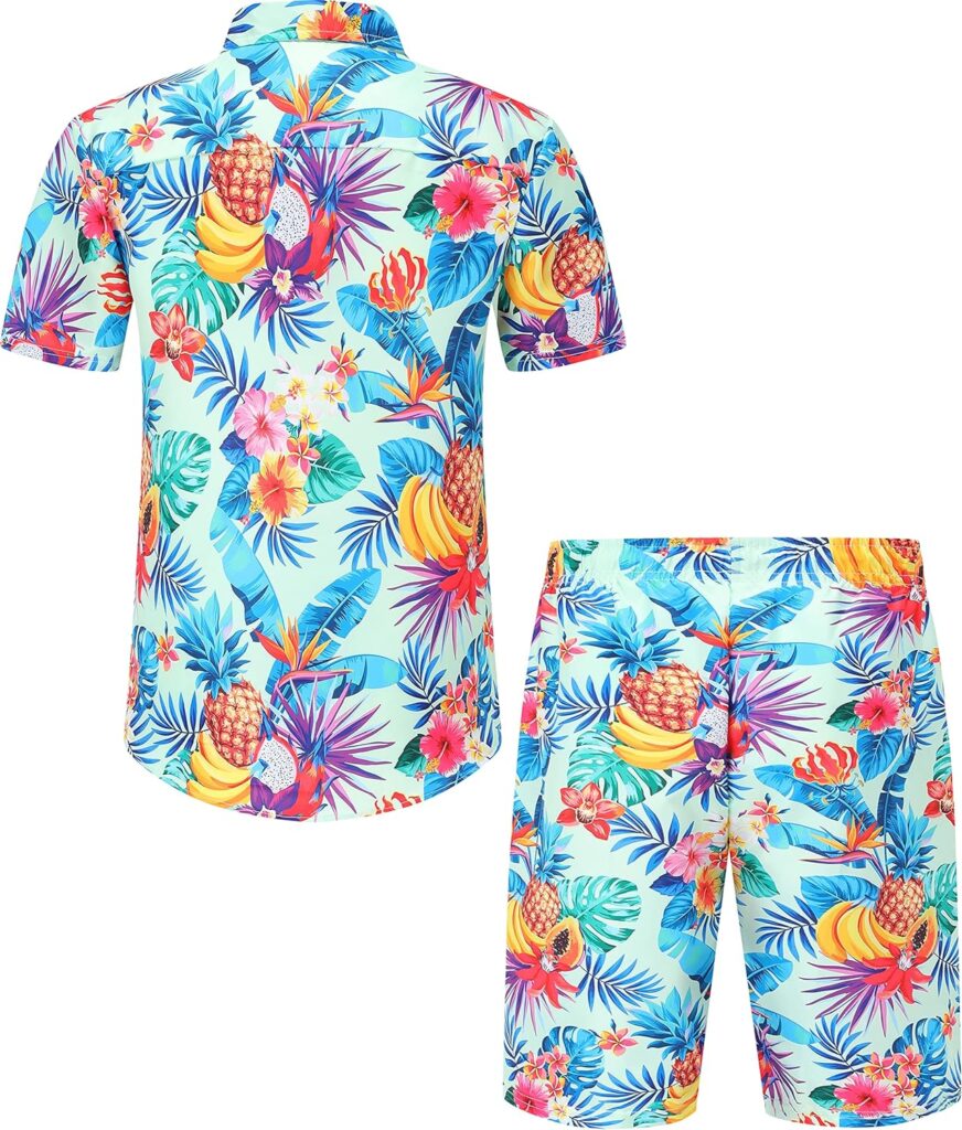 Nosirhoc Hawaiian Shirt for Men Summer Vacation Mens Casual Button-Down Shirts Hawaiian Shirts Sets