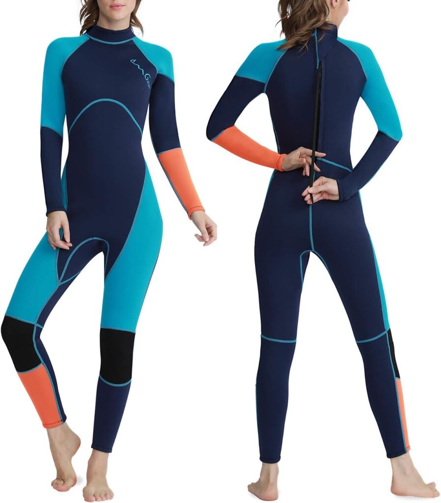 OMGear Wetsuit Men Women 3mm Neoprene Full Body UV Protection One Piece Long Sleeves Scuba Diving Suits Back Zipper Swimsuit for Scuba Diving Surf Snorkeling Swimming