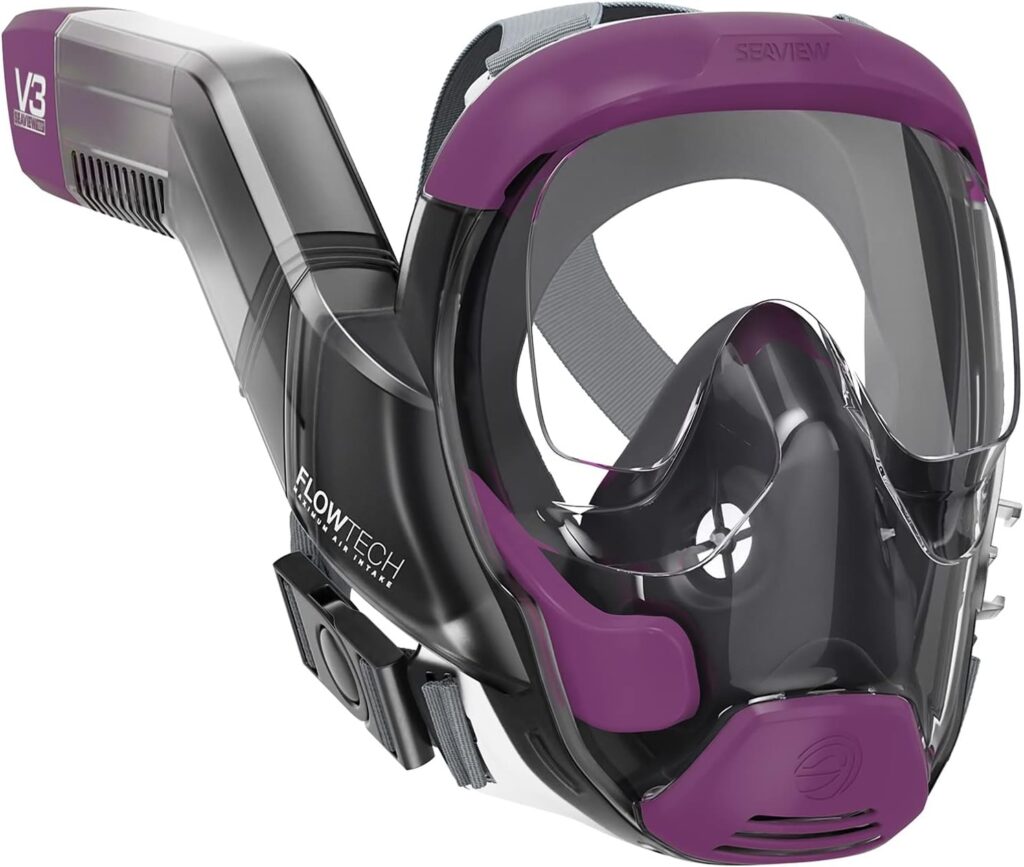 Seaview 180 V3 Full Face Snorkel Mask Adult- The V3 is The Perfect Snorkeling Gear for Adults and Kids- Patented Flowtech Side Snorkel Design- Up to 600% Easier Breathing. Snorkeling Gear for Kids