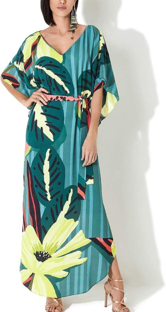 Womens Print Turkish Kaftan Beachwear Bikini Cover Up Maxi Dress